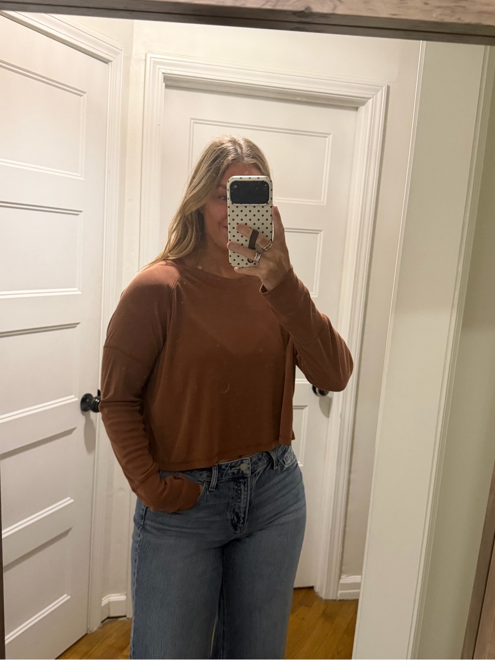 By Together Cropped Long-Sleeve Top in Rust Brown